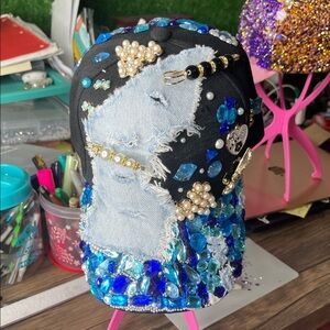 Embellished Black and Blue Denim Cap